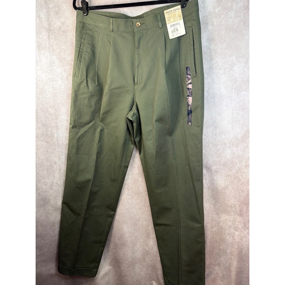 Duck Head Twill Pants Mens 38x32 Moss Green Double Pleat Cuffed Relaxed Fit NEW - Picture 2 of 6